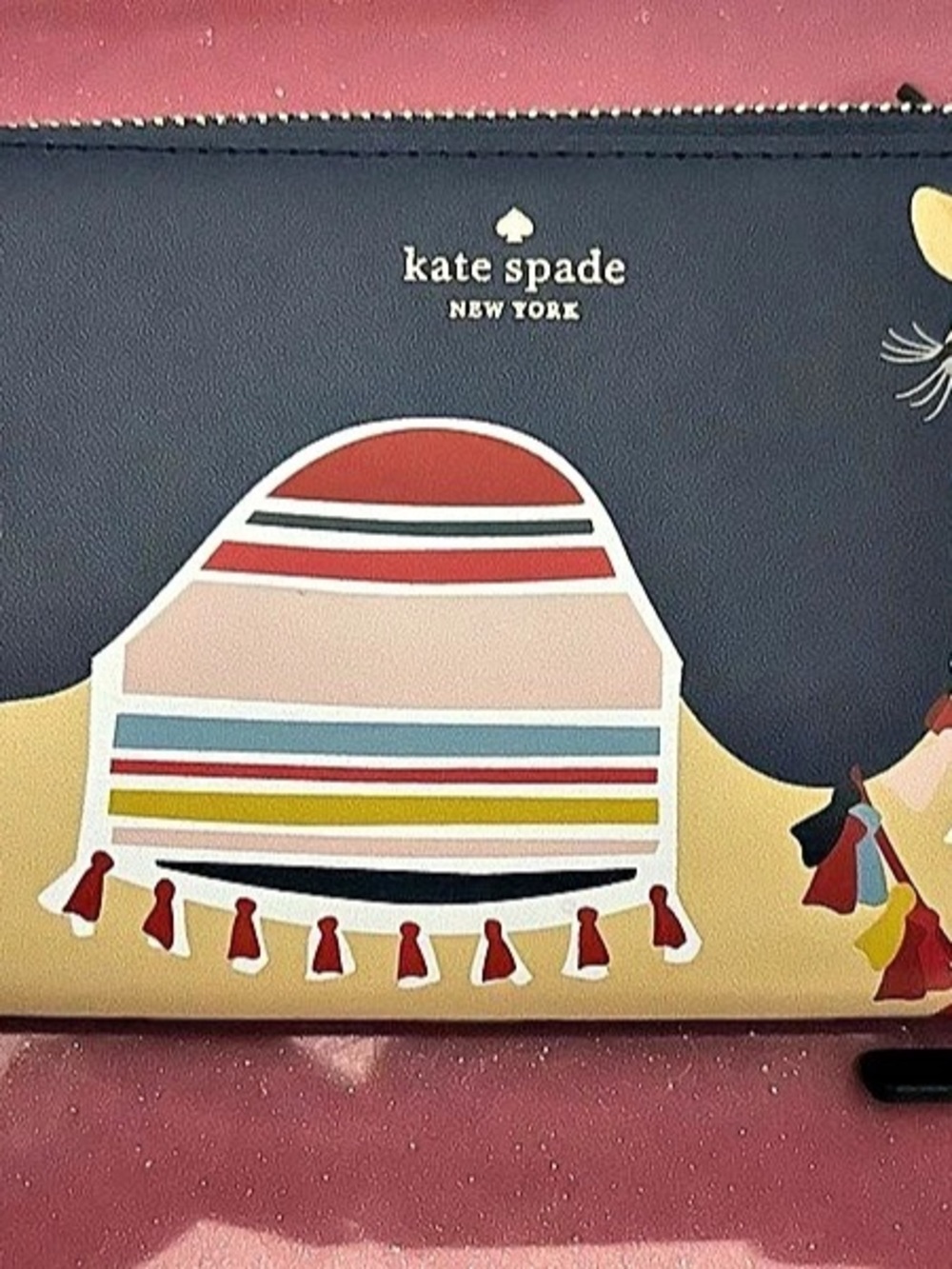 Kate Spade New York Cat Graphic Zip Around Wallet Black Like New